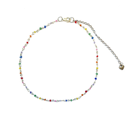 Beaded rainbow seed bead wire necklace.